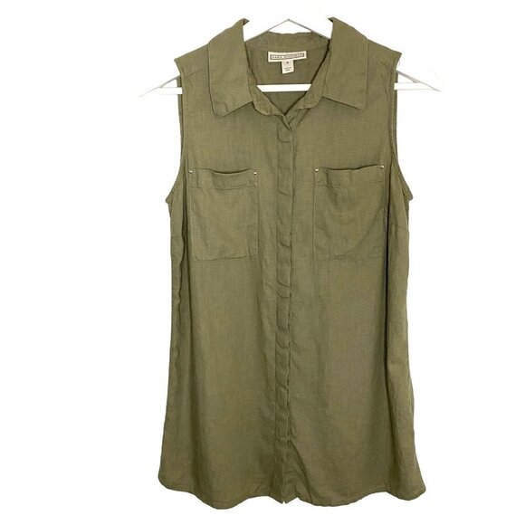 Dana Buchman Linen Blend Button‎ Front Top Size S Beachy Coastal Flowy Travel - Picture 1 of 8